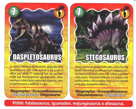 Karty Král dinosaurů - dinokvarteto 7 Stegosaurus a Daspletosaur